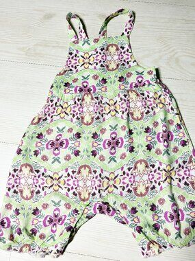 Peek Toddler Floral Tile Harem Romper Jumpsuit Green Purple Girls 18-24 Months